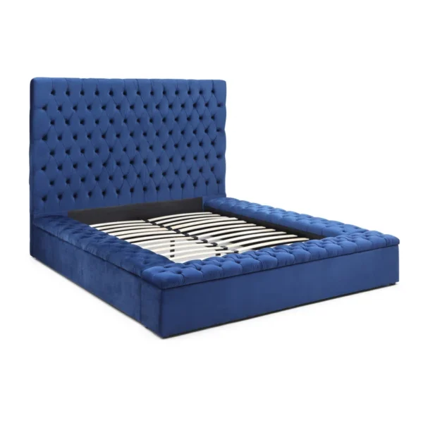 Velvet Queen Platform Storage Bed -  Blue